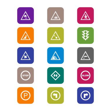 Beyaz Arkaplanda İzole Edilmiş 15 Yol İşareti Simgesi Simgesi...