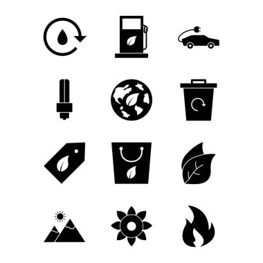 Beyaz arkaplanda 12 eko simgesi izole edildi...