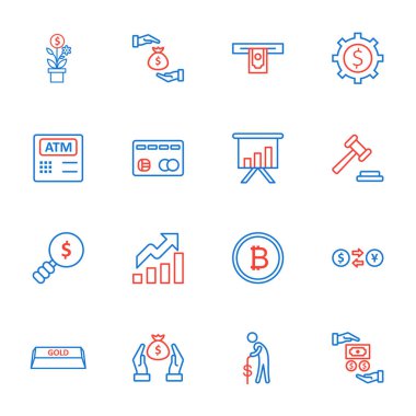 Beyaz Arkaplan Vektörü İzole Edilmiş Elementler Üzerine 16 Bankacılık Simgesi...