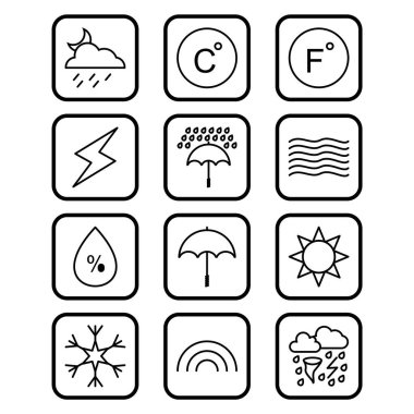 12 Hava Simgesi Sayfası Beyaz Arkaplanda İzole Edildi...