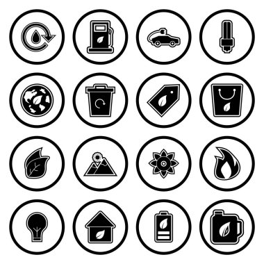 Beyaz Arkaplan Vektörü İzole Edilmiş Elementler Üzerine 16 eko Simgesi...