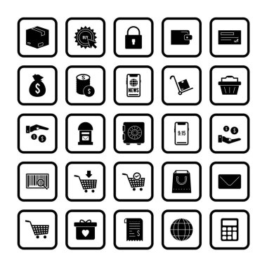 Beyaz Arkaplan Vektörü İzole Edilmiş Elementler Üzerine 25 E- ticaret Simgesi...