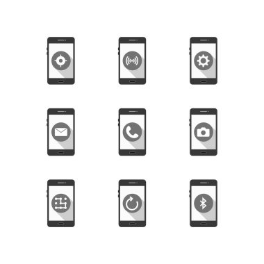 Beyaz arkaplanda 9 adet mobil uygulama simgesi izole edildi...