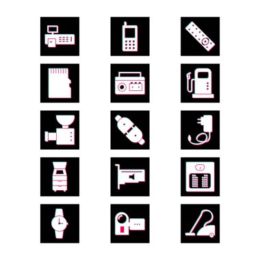 Beyaz Arkaplan Vektörü İzole Edilmiş Elementler üzerinde 15 elektronik aygıt seti...
