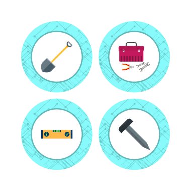 Beyaz arkaplanda 4 set inşaat simgesi izole edildi...