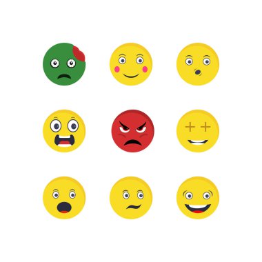 Beyaz Arkaplan Vektörü İzole Edilmiş Elementler Üzerine 9 emoji Simgesi...