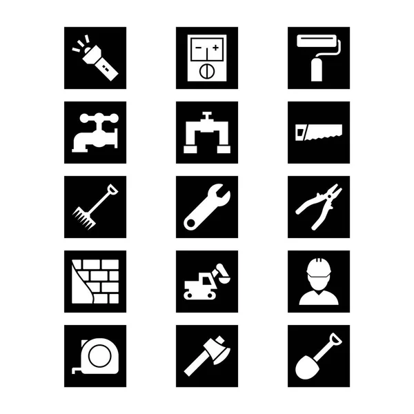 Set Construction Icons Isolated White Background — Stock Vector