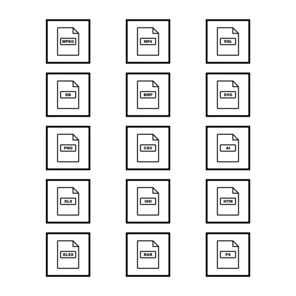 15种文件格式 白色背景下孤立的图标表 — 图库矢量图片