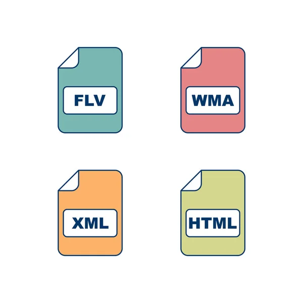 Ensemble Icônes Formats Fichiers Isolées Sur Fond Blanc — Image vectorielle
