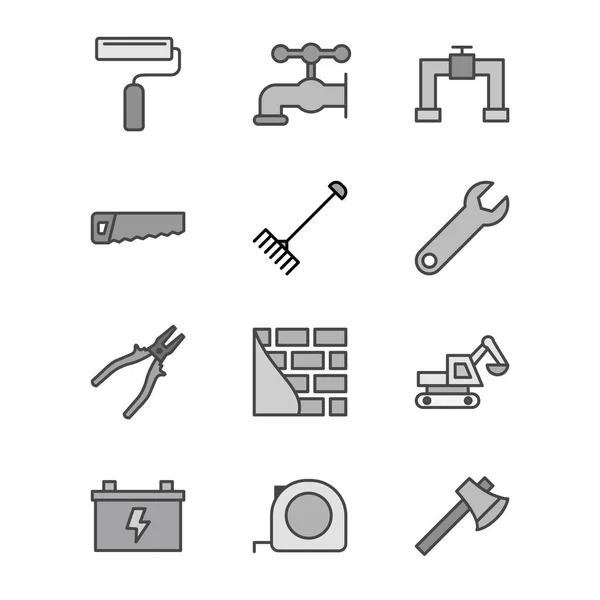 Construction Icons Sheet Isolated White Background — Stock Vector