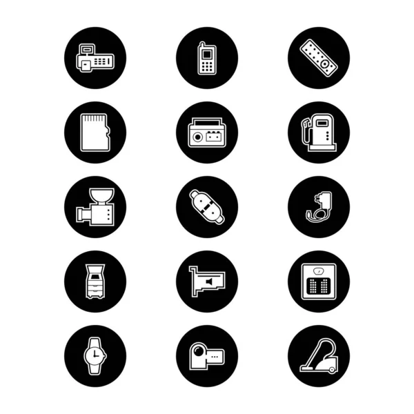Elektronische Apparaten Iconen Plaat Geïsoleerd Witte Achtergrond — Stockvector