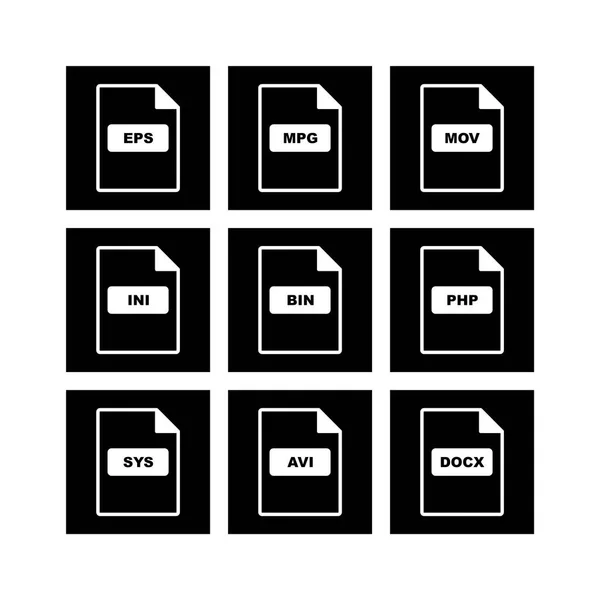 Набір Форматів Файлів Піктограми Білому Тлі Векторні Ізольовані Елементи — стоковий вектор