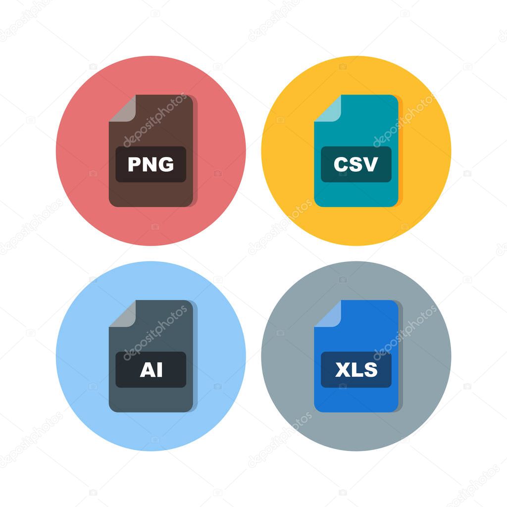 4 Set Of file formats icons isolated on white background...