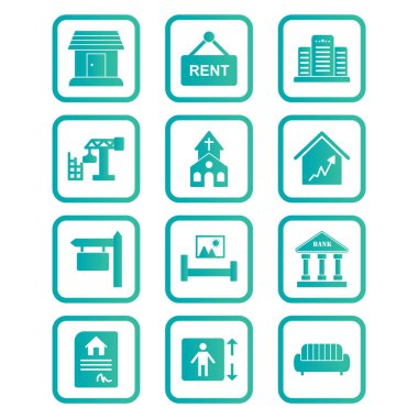 Beyaz Arkaplanda İzole Edilmiş 12 Emlak Simgesi...