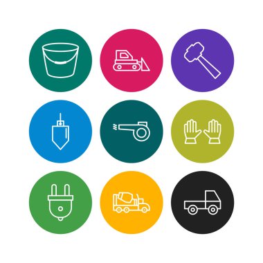 Beyaz Arkaplanda İzole edilmiş 9 inşaat Simgesi...