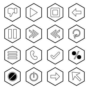 Beyaz arkaplanda izole edilmiş 16 temel element simgesi...