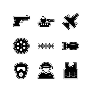 Beyaz Arkaplanda İzole Edilmiş 9 Askeri Simge...