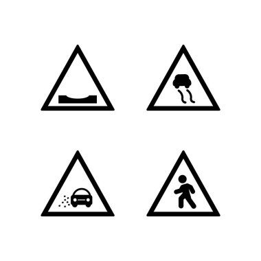 Beyaz arkaplanda 4 Yol İşareti simgesi izole edildi...