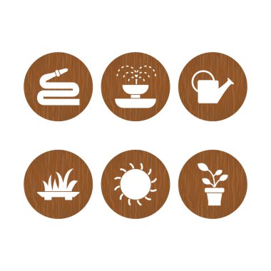 Beyaz Arkaplan Vektörü İzole Edilmiş Elementler Üzerine 6 Bahçe Simgesi...