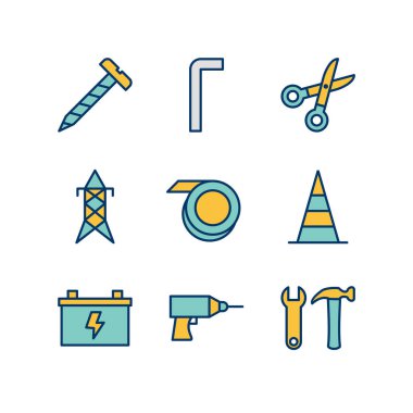 Beyaz Arkaplanda İzole edilmiş 9 inşaat Simgesi...