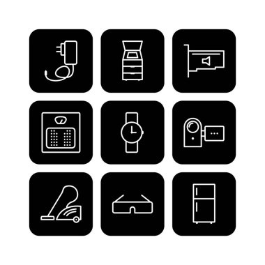 Beyaz Arkaplan Vektörü İzole Edilmiş Elementler üzerinde 9 elektronik aygıt seti...