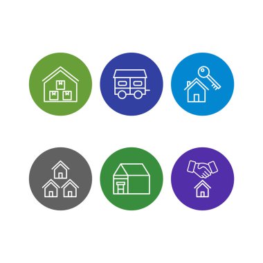 Beyaz arkaplanda 6 adet emlak simgesi izole edildi...