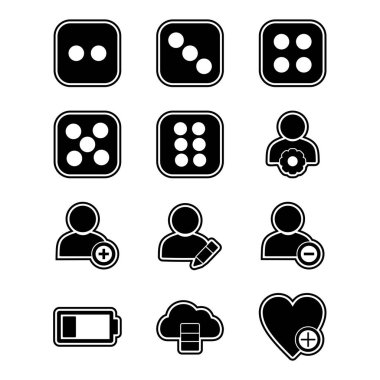 Beyaz arkaplanda izole edilmiş 12 evrensel simge kümesi...