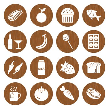 16 Gıda Simgesi Kağıdı Beyaz Arkaplanda İzole Edildi...