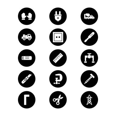 Beyaz arkaplanda 15 yapı simgesi izole edildi...