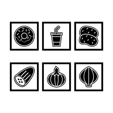 Beyaz Arkaplan Vektörü İzole Edilmiş Elementler Üzerine 6 Gıda Simgesi 