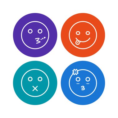 Beyaz arkaplanda 4 tane emoji simgesi izole edildi...