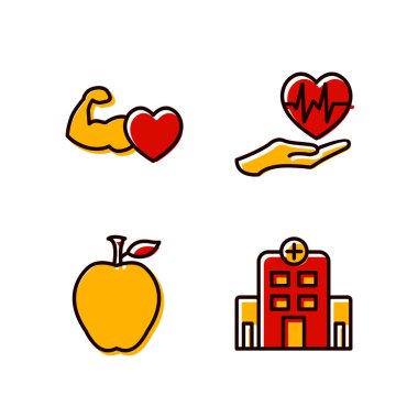 Beyaz Arkaplan Vektörü İzole Edilmiş Elementler Üzerine 4 Sağlık Simgesi...