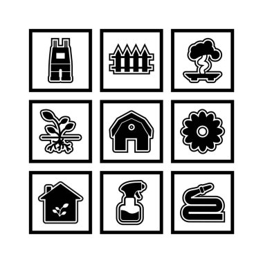 9 Bahçe Simgesi Beyaz Arkaplanda İzole Edildi...