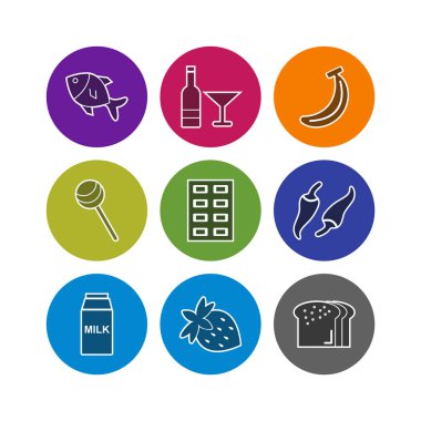 Beyaz Arkaplanda İzole Edilmiş 9 Gıda Simgesi...