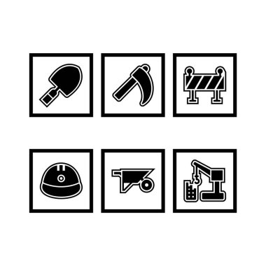 Beyaz arkaplanda 6 set inşaat simgesi izole edildi...