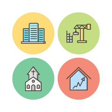 Beyaz Arkaplan Vektörü İzole Edilmiş Elementler Üzerine 4 Emlak Simgesi...