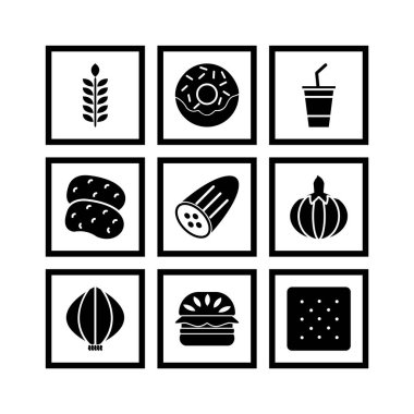 Beyaz Arkaplanda İzole Edilmiş 9 Gıda Simgesi...
