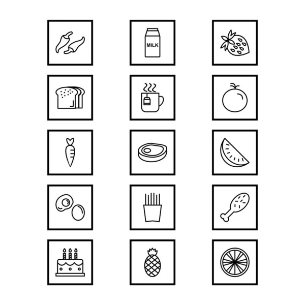15套在白色背景上隔离的食物图标 — 图库矢量图片