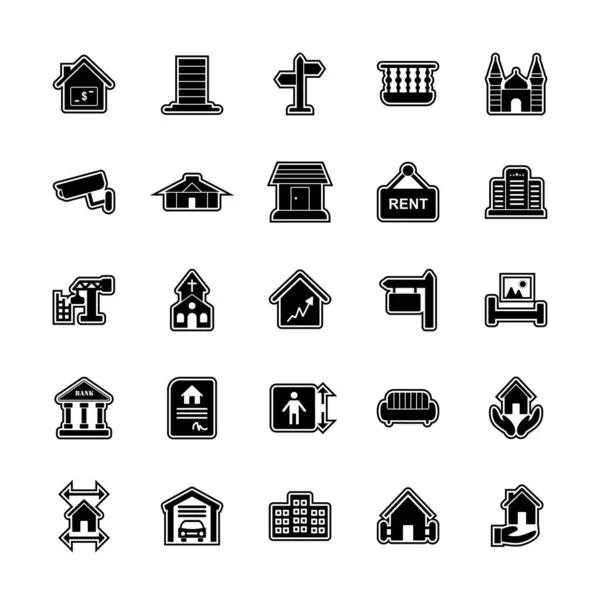 Set Van Onroerend Goed Iconen Witte Achtergrond Vector Isolated Elements — Stockvector