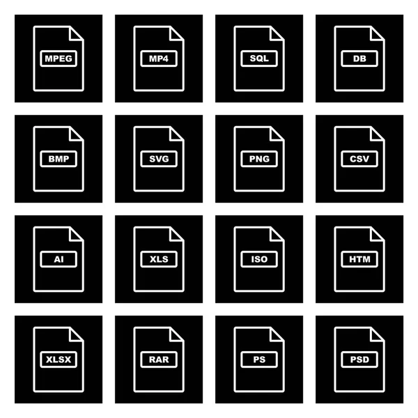 Ensemble Icônes Formats Fichiers Isolées Sur Fond Blanc — Image vectorielle