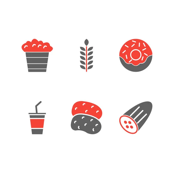 Food Icons Sheet Isolated White Background — Stock Vector