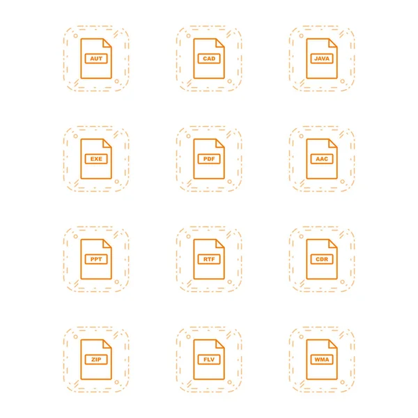 Conjunto Iconos Formatos Archivo Aislados Sobre Fondo Blanco — Vector de stock