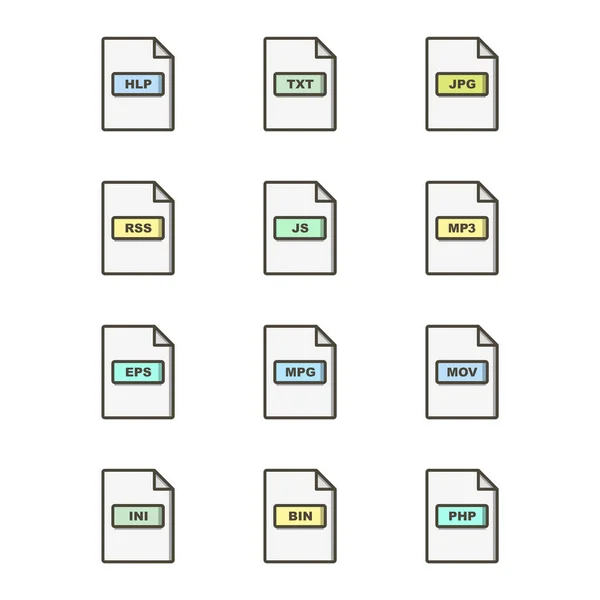 Set File Formats Icons Isolated White Background — Stock Vector