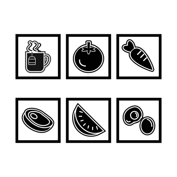 6份在白色背景下隔离的食物图标单 — 图库矢量图片