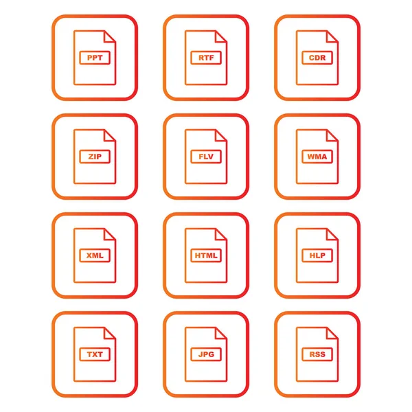 Ensemble Icônes Formats Fichiers Isolées Sur Fond Blanc — Image vectorielle