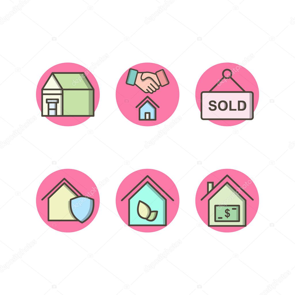 Set of 6 real estate Icons on White Background Vector Isolated Elements...
