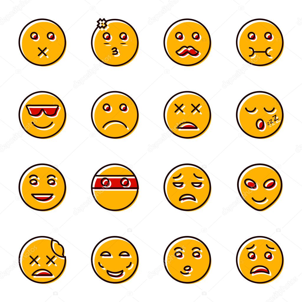 16 Emoji Icons Sheet Isolated On White Background...
