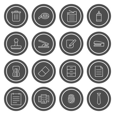 Beyaz arkaplanda izole edilmiş 16 ofis simgesi...