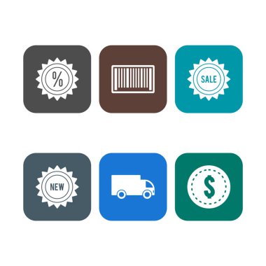 Beyaz arkaplanda 6 adet e-ticaret simgesi izole edildi...