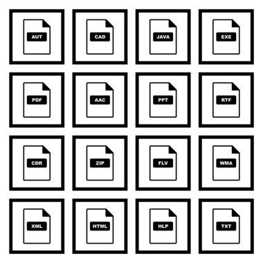 Beyaz Arkaplanda Ayırılmış 16 dosya biçimi Simge Sayfası...